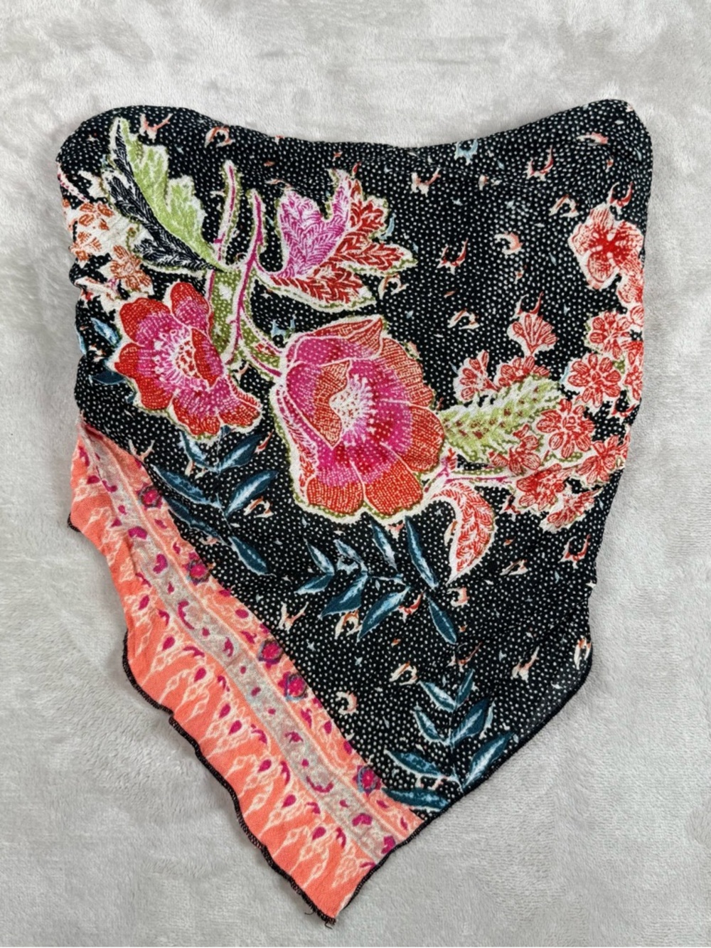 Free People FP One Petite Boho Floral Smocked Bandana Tube Top Black Pink SP - Picture 2 of 9